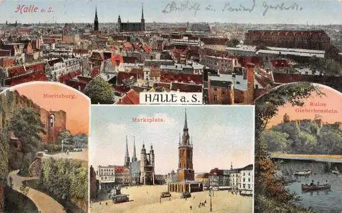 Halle a. S. Marktplatz Moritzburg Ruine Giebichstein AK 1928