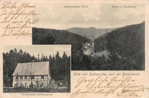 Blick vom Sachsen-Weg nach der Waldschänke Seiffnergrund Postkarte AK 1908