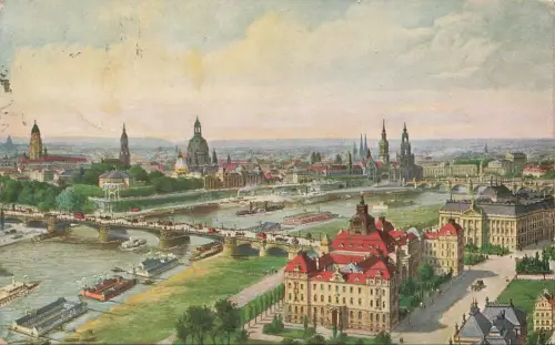 Zepplin-Ansicht der Ministerien und Altstadt Dresden Sachsen Postkarte AK 1921