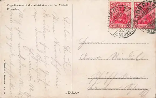 Zepplin-Ansicht der Ministerien und Altstadt Dresden Sachsen Postkarte AK 1921