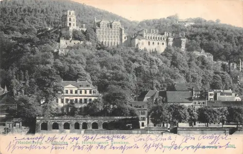 Heidelberg Schloss v. d. Hirschgasse gesehen Postkarte AK 1902