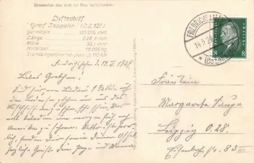 Friedrichshafen am Bodensee Luftschiffbau Zeppelin "Graf Zep." Postkarte AK 1929