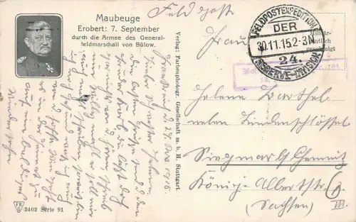 Maubeuge Erobert durch Armee des Generalfeldmarschall Bülow Patriotika AK 1915