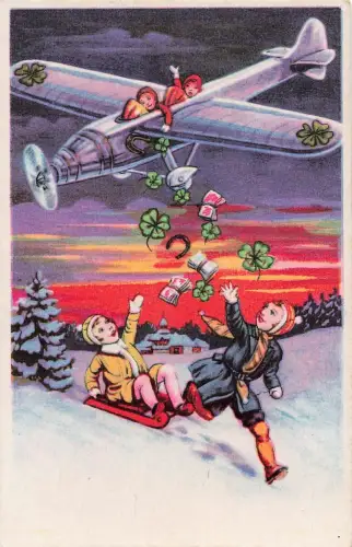 Neu Jahr AK Kinder mit Flugzeug