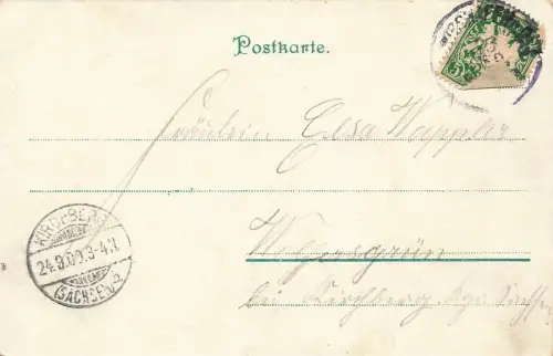 Gruss vom Rhein mit Germania Denkmal Hessen Litho Postkarte AK 1900