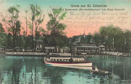 Gruss aus Glienicke mit Hotel Havelschlösschen Brandenburg Postkarte AK 1911