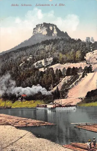 Partie an der Elbe mit Dampfer Lilienstein Sächsische Schweiz Sachsen AK 1912