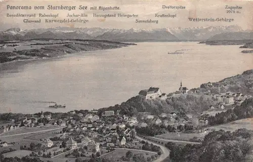 Panorama vom Starnberger See mit Alpenkette Zugspitze Postkarte AK 1942