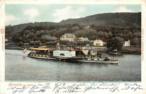 Hameln am Klütberg Dampfer Niedersachsen Postkarte AK 1904