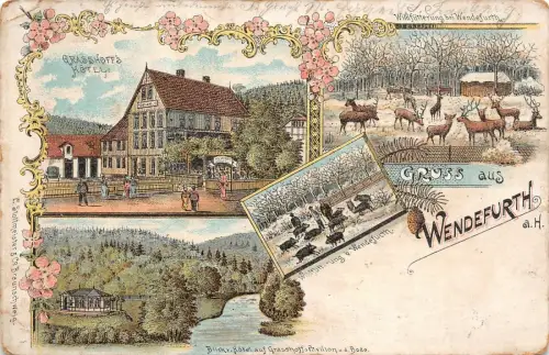 Gruss aus Wendefurth a. H. Grasshoff's Hotel Wildfütterung Postkarte AK 1907