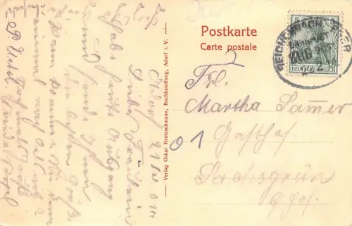 Adorf Vogtland Markt Postkarte Bahnpost 1914