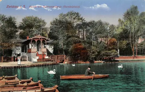 Partie am Schwanenteich in Zwickau Sachsen Postkarte AK 1917