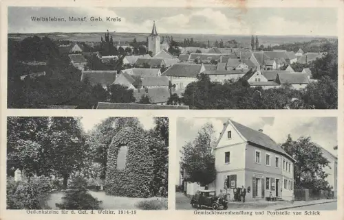 Welbsleben Mansf. Geb. Kreis Südharz Gedenksteine Gemischtwarenhandlung AK 1930