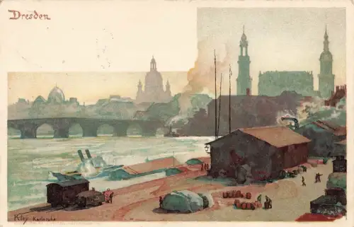 Am Landungsplatz in Dresden Künstlerkarte Kley Sachsen Postkarte AK 1912