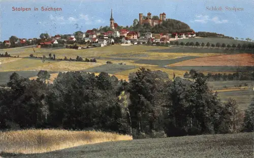 Stadtansicht und Schloß in Stolpen Sachsen Postkarte AK