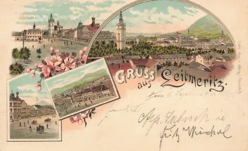 Gruss aus Leitmeritz mit Kathedrale Litoměřice Böhmen Litho Postkarte AK 1896