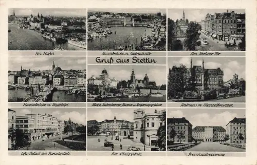 Gruß aus Stettin mit Museum und Regierungsgebäude Pommern Postkarte AK