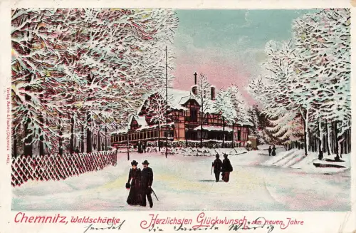 herzlichsten Glückwunsch zum neuen Jahre Waldschänke Chemnitz Sachsen AK 1903