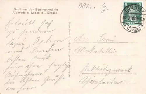 Gruß aus der Edelmannmühle Alberode b. Lössnitz i. Erzgeb. AK 1928