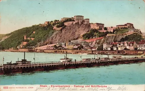 Festung und Schiffbrücke in Ehrenbreitenstein Rheinland-Pfalz Postkarte AK 1906