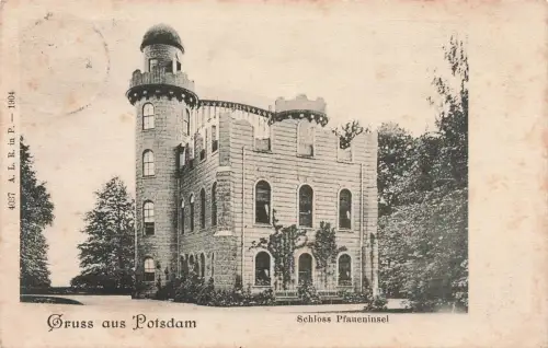Gruss aus Potsdam Schloss Pfaueninsel Brandenburg Postkarte AK 1906