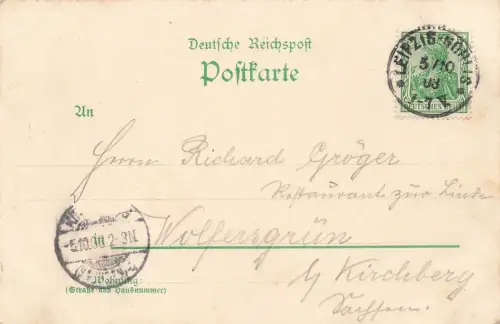 Grus vom Hotel Schloss Drachenfels Leipzig Sachsen Litho Postkarte AK 1903