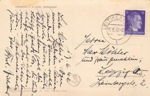Leitmeritz a. d. Elbe Postkarte AK 1942