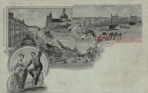 Gruss aus Mannheim Neckarbrücke Baden-Württemberg Postkarte AK