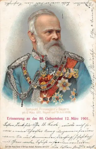 Luitpold Prinzregent von Bayern mit Orden Portrait AK 1914 Glitzerbesatz