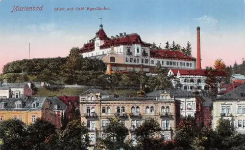 Marienbad Blick auf Café Egerländer Postkarte AK