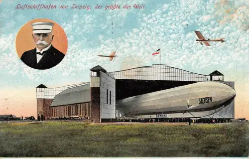 Luftschiffhafen von Leipzig, der größte der Welt Luftschiff Sachsen AK 1913