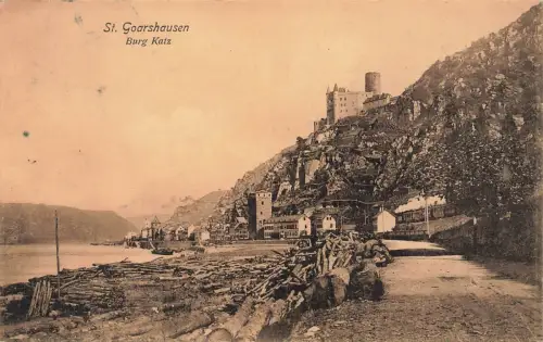 Burg Katz in St. Goarshausen Rheinland-Pfalz Postkarte AK 1908