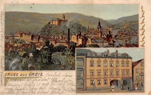 Greiz Restaurant Hotel zum Löwen Postkarte 1914