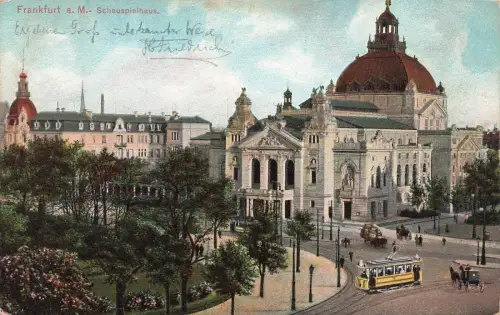 Schauspielhaus mit Strassenbahn in Frankfurt am Main Hessen Postkarte AK 1913