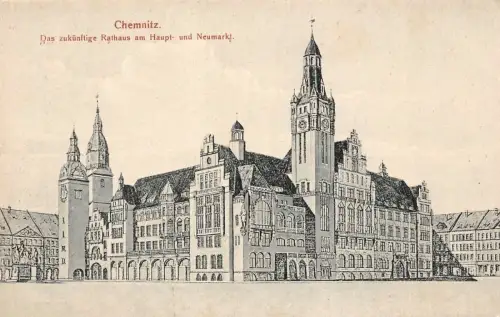 Chemnitz Das zukünftige Rathaus am Haupt- und Neumarkt Postkarte AK