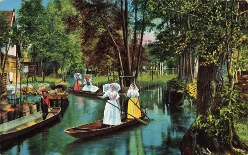 Dorfstraße in Lehde im Spreewald Brandenburg Postkarte AK