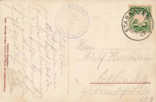 Stadtansicht auf Starnberg mit See, Schloss und Kirche Bayern Postkarte AK 1909