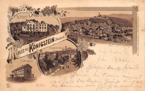 Gruss aus Königstein i. Taunus Feldberghaus Kuranstalt Litho Postkarte AK 1898
