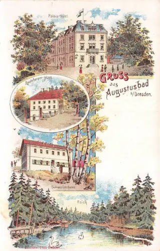 Augustusbad bei Dresden Palais Hotel, Radebrger Haus Schweizerhaus Postkarte