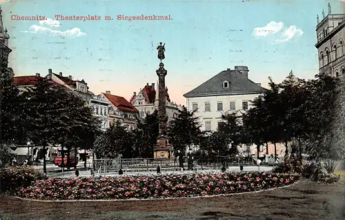 Theaterplatz mit Siegesdenkmal in Chemnitz Sachsen Postkarte AK 1912