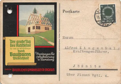Plauen Vogtland Bausparen Werbe Postkarte 1938