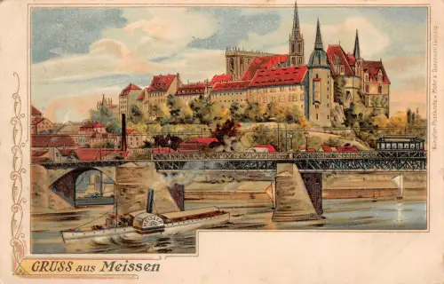 Gruss aus Meissen mit Dampfer Meissen Postkarte 1915