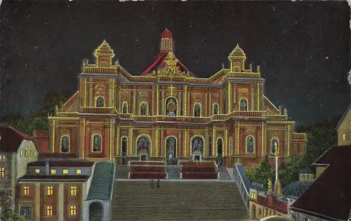 Wohlfahrtskirche elektrisch beleuchtet in Albendorf Schlesien Postkarte AK