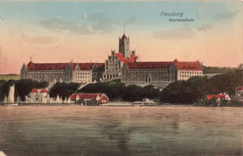 Blick auf Marineschule Flensburg Schleswig-Holstein Postkarte AK 1922