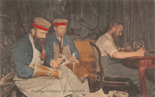 Kompagnie-Schuster im Unterstand Patriotika Postkarte