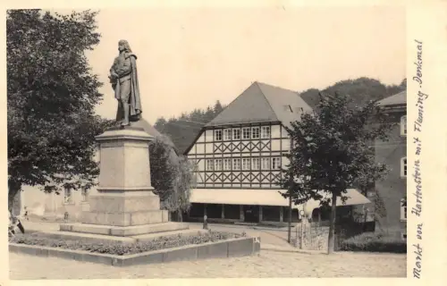 Markt und Fleming-Denkmal von Hartenstein Sachsen Postkarte