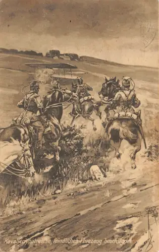 Feindliches Flugzeug beschlagnahme durch Ulanen Kavalleriepatrouille AK 1915