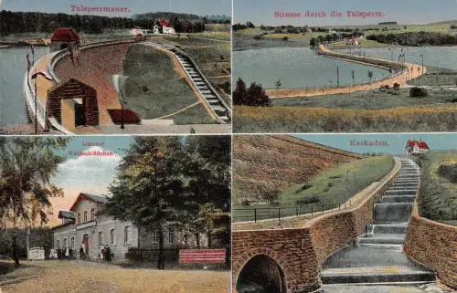 Bergen i. V. Talsperrmauer Kaskaden Gasthof Waldschlößchen AK