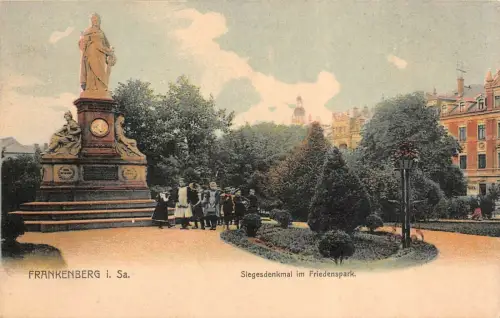 Siegesdenkmal im Friedenspark in Frankenberg Sachsen Postkarte AK