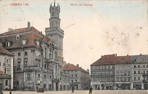 Löbau i. Sa. Markt und Rathaus Postkarte AK 1912